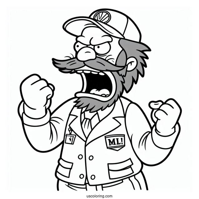 Simpsons Coloring Pages Of Groundskeeper Willie Shaking His Fist In Anger