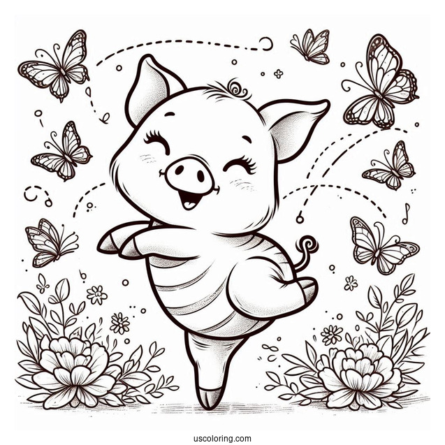 Piglet Coloring Page Dancing With Butterflies