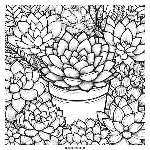 Full Page Succulent Coloring Page Variety
