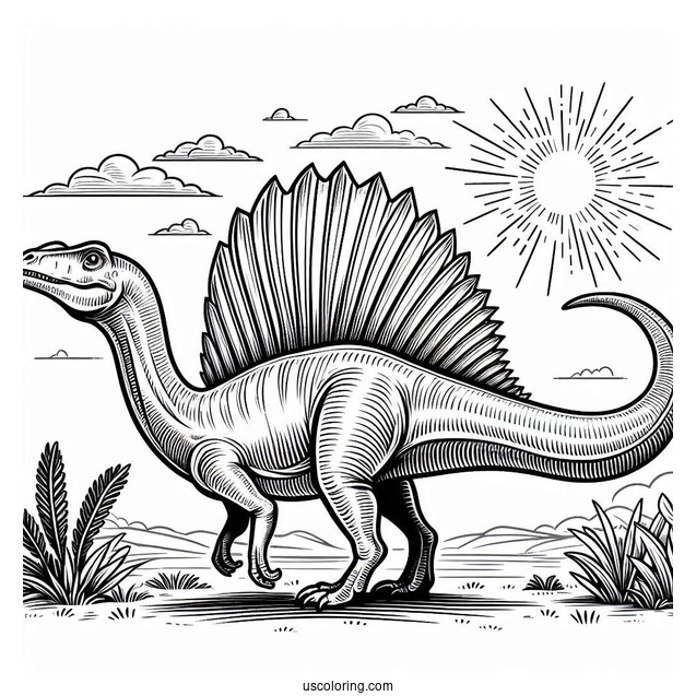 Detailed Spinosaurus Coloring Page Standing Under The Sun