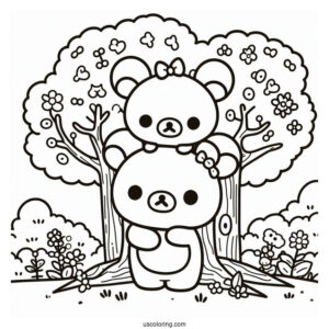 Rilakkuma Coloring Page Of Korilakkuma And Chairoikoguma On A Tree