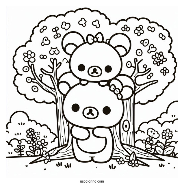Rilakkuma Coloring Page Of Korilakkuma And Chairoikoguma On A Tree