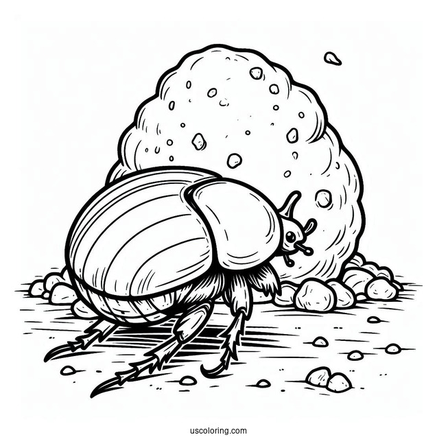 Dung Beetle Coloring Page Moving A Rock For Kids