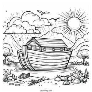 Cartoon Noah's Ark Coloring Page