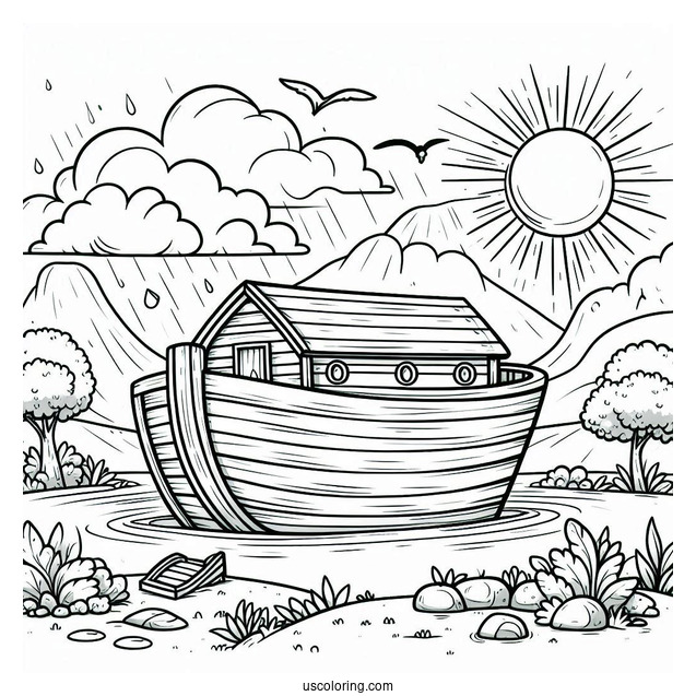 Cartoon Noah's Ark Coloring Page