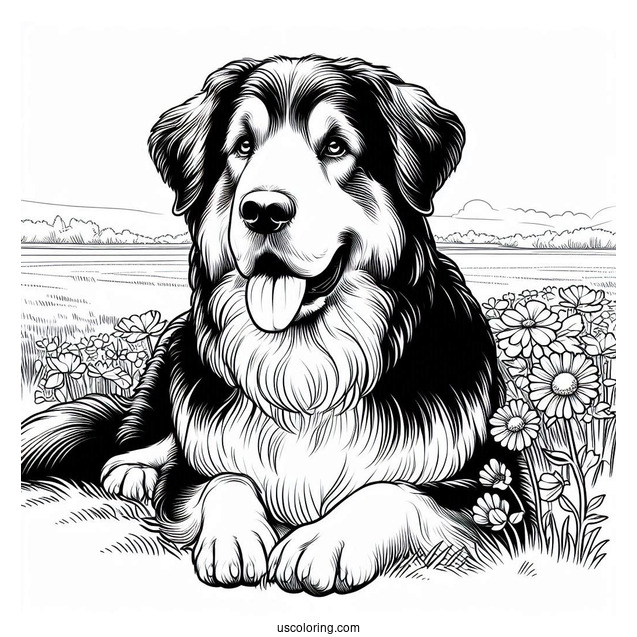 Large Sheepdog Resting In The Field Coloring Page