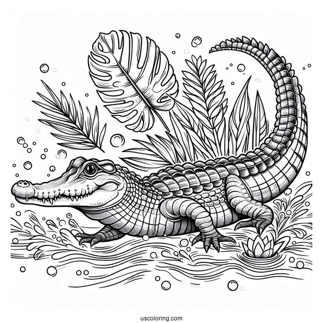 Freshwater Crocodile Going Into Water Coloring Page