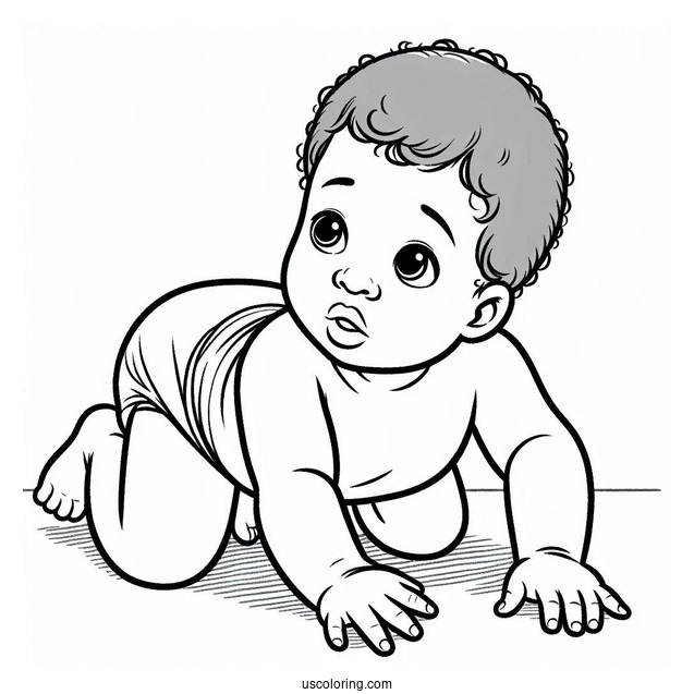 Baby Coloring Page Crawling On The Floor For Kids