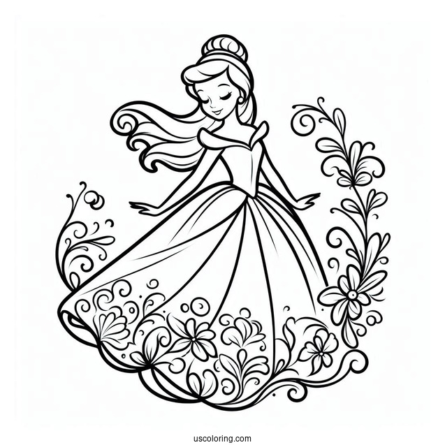 Easy Outline Of Cinderella To Color For Kids