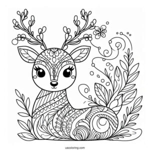 Aesthetic Reindeer Coloring Page For Adults