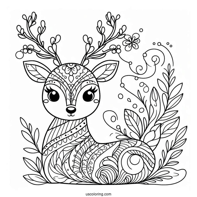 Aesthetic Reindeer Coloring Page For Adults