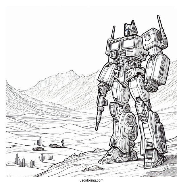 Autobot Optimus Prime Coloring Page Looking Out At Desert