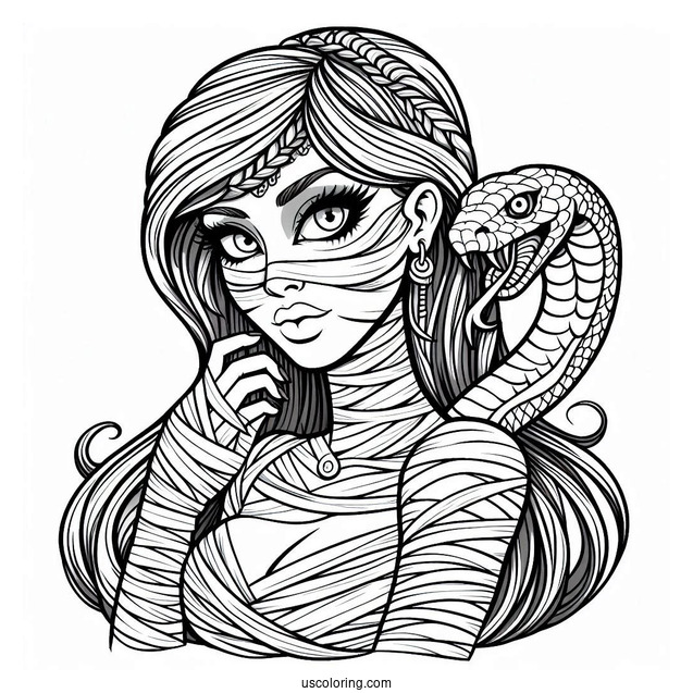 Evil Female Mummy Coloring Page With Serpent