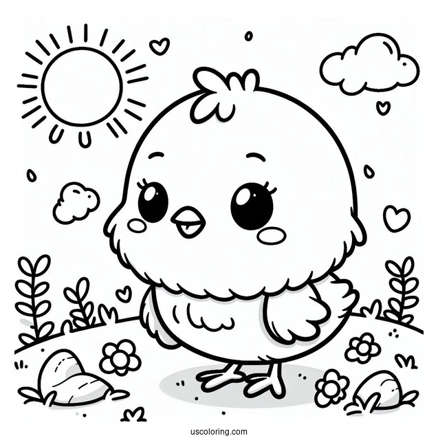 Cute Coloring Page Baby Chick Standing Under The Sun For Preschoolers