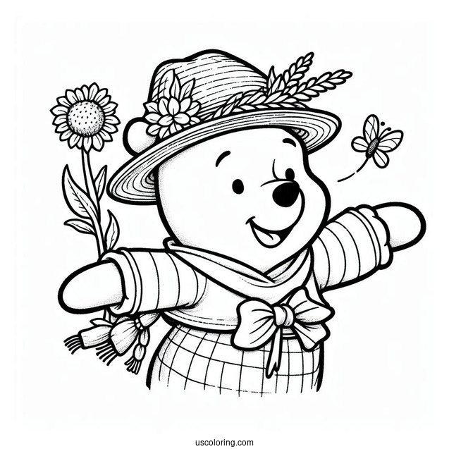 Adorable Winnie The Pooh Dressed As A Scarecrow Coloring Page For Preschoolers