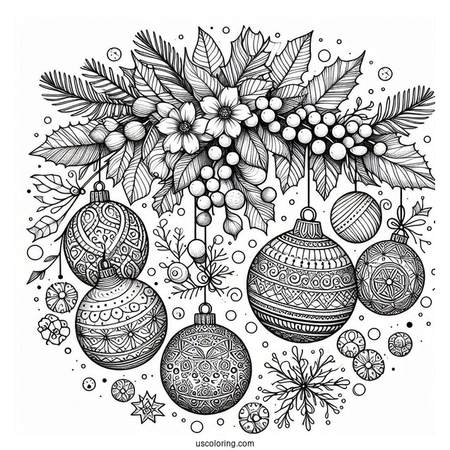 Baubles And Mistletoes Christmas Mandala Coloring Page