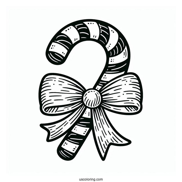 Festive Candy Cane Coloring Page With Pretty Bow