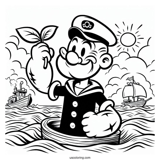 Popeye Coloring Page And Olive At Sea For Kids