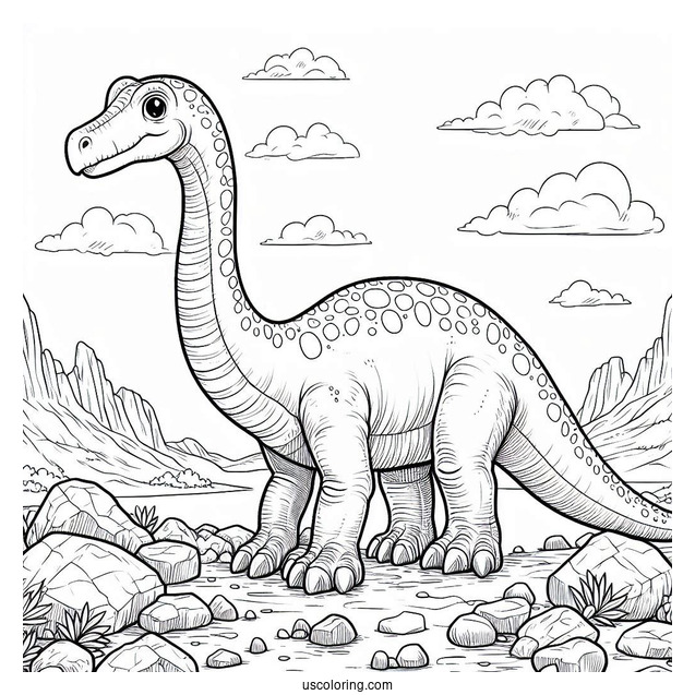Diplodocus Dinosaur In Rocky Terrain Coloring Page