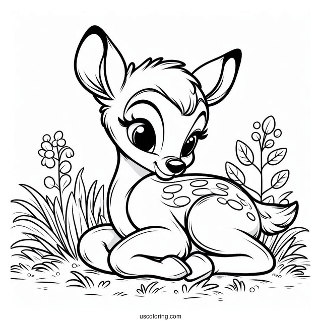 Bambi Sitting On Grass Coloring In