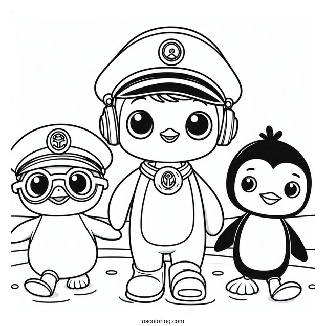 Octonauts Coloring Page Of Captain Barnacles, Peso Penguin, And Kwazii Walking