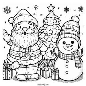 Santa And a Snowman With Christmas Tree