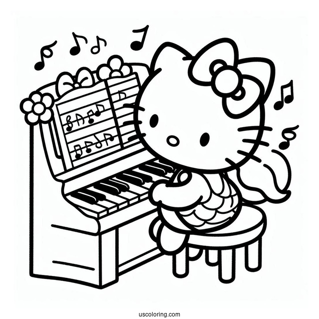 Sanrio Coloring Pages Of Hello Kitty Playing Piano For My Melody