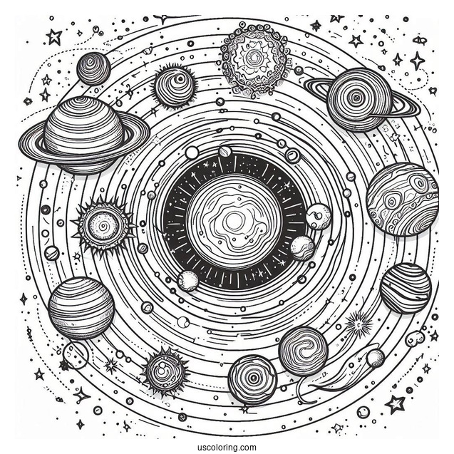 Solar System Map Coloring Page For Kids