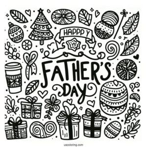 Festive Happy Father's Day Coloring Page Of Words For Kids
