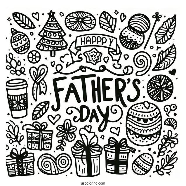 Festive Happy Father's Day Coloring Page Of Words For Kids