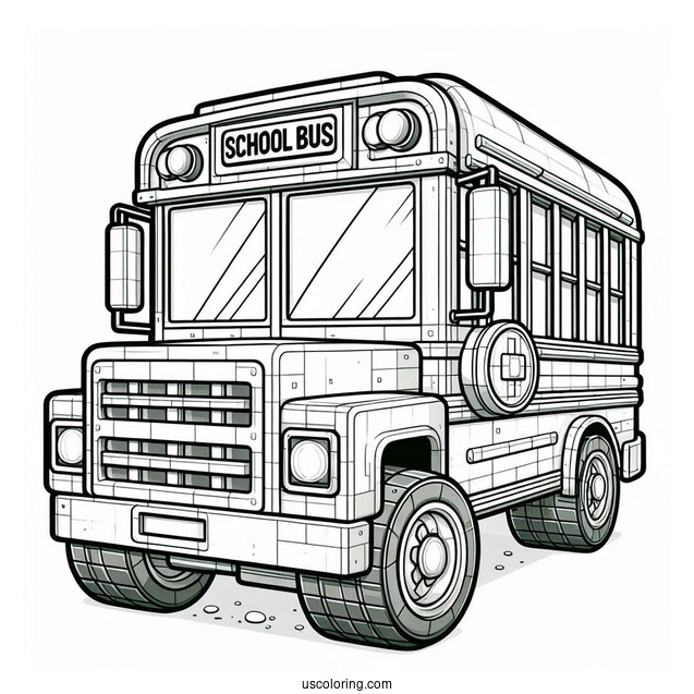 Detailed Minecraft School Bus Coloring Page