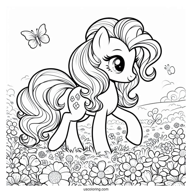 Pinkie Pie Pony Walking on Flower Field