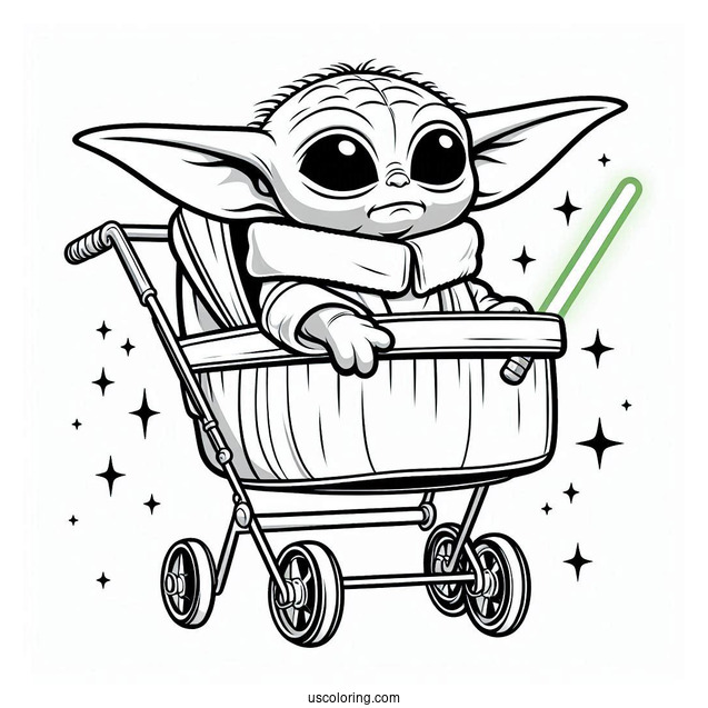 Coloring Sheet Of Baby Yoda In Hovering Pram