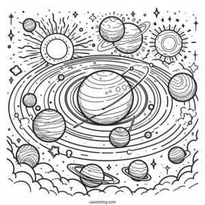 Simple Solar System Coloring Sheet For Preschoolers