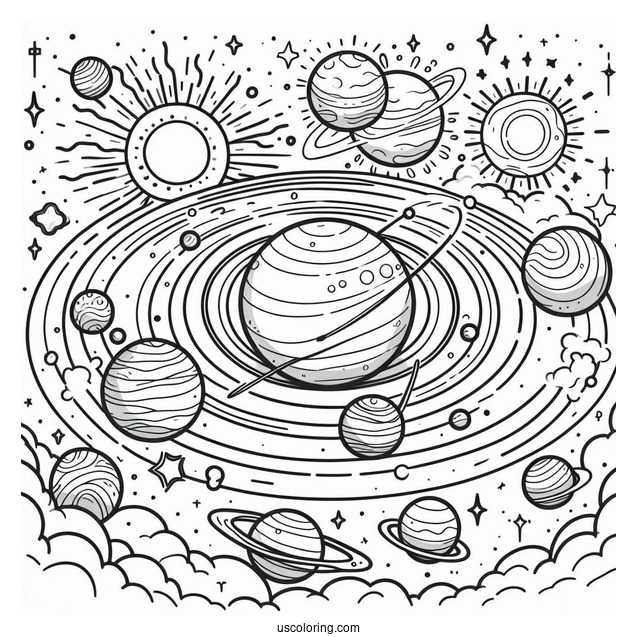 Simple Solar System Coloring Sheet For Preschoolers