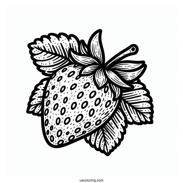 Realistic Strawberry Coloring Page Flashcard