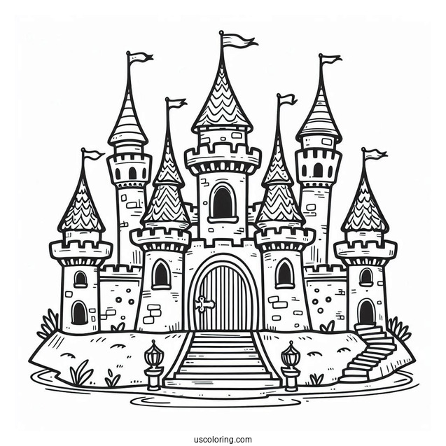 Easy Castle Coloring Page For Preschoolers