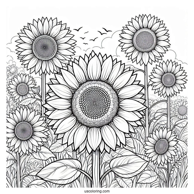 Multiple Sunflowers In Field Coloring Page