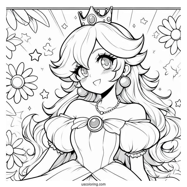 Anime Style Princess Rosalina Coloring Page With Peach, And Daisy