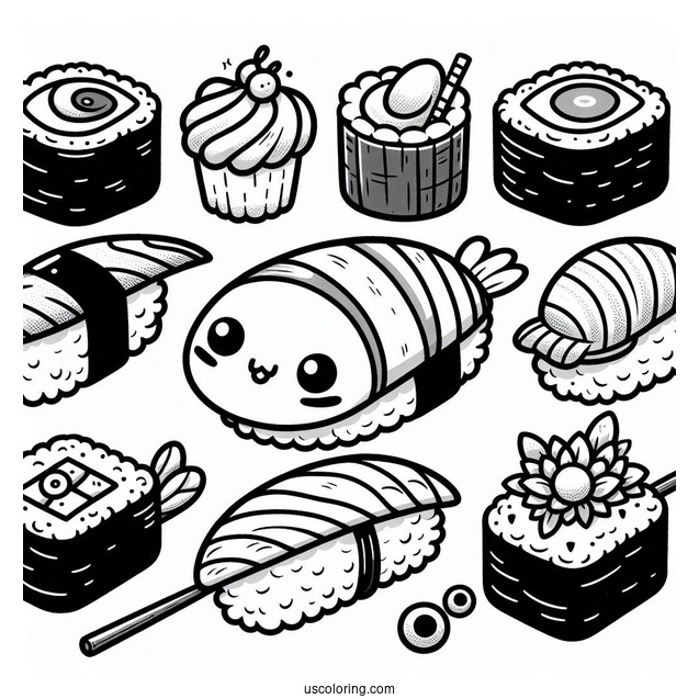 Adorable Nigiri And Temari Sushi Coloring Pages Variety