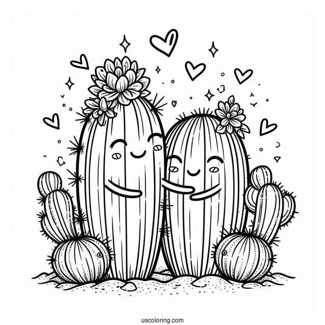 Two Desert Cactus Hugging