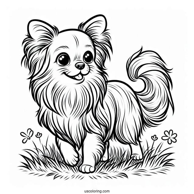 Happy Long Hair Chihuahua Coloring Page Walking On Grass