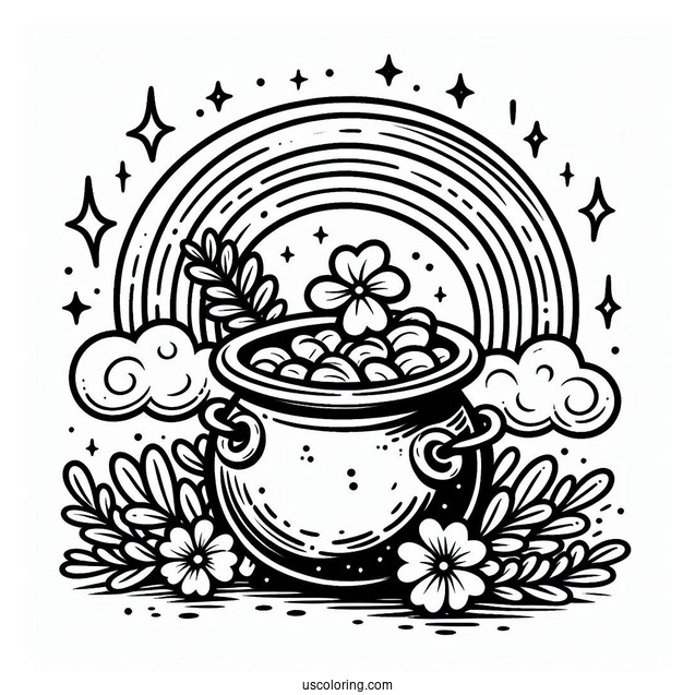 Pot Of Gold At End Of The Rainbow To Color