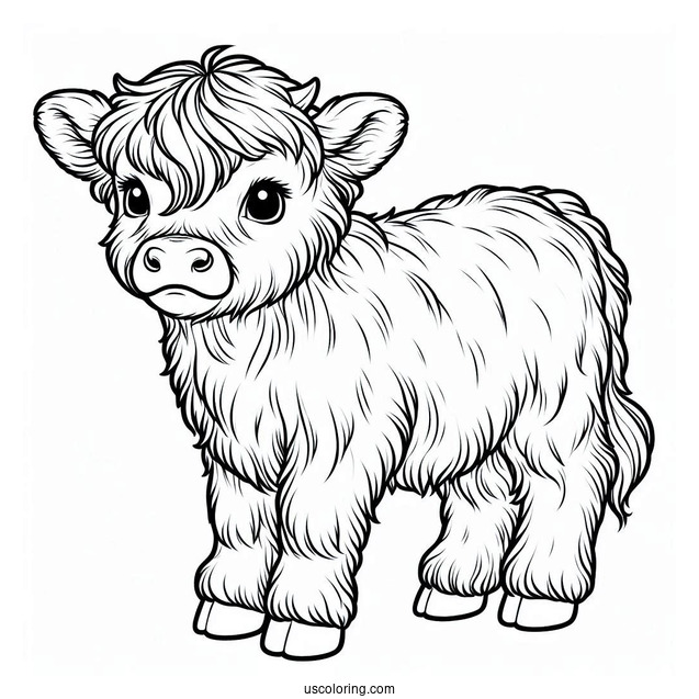 Baby Highland Cow Coloring Page For Kids