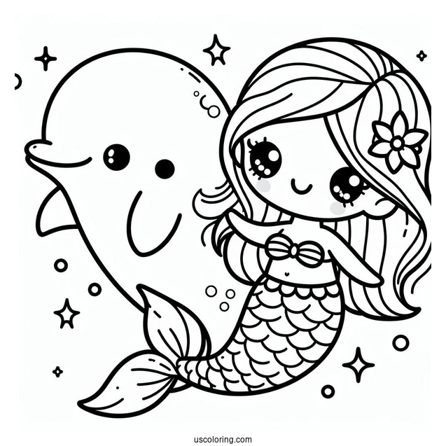Kawaii Dolphin And Mermaid Picture
