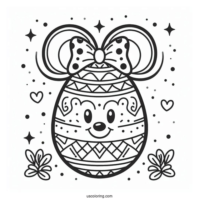 Festive Easter Egg Coloring Page with Mickey Mouse Ears Pattern
