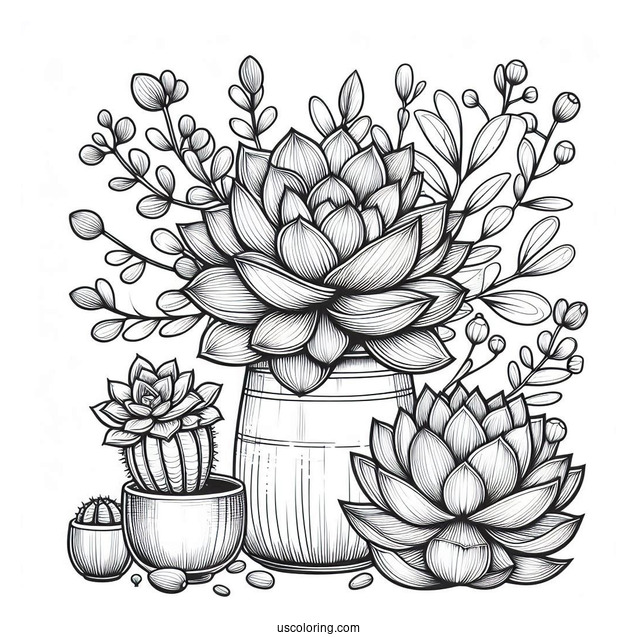 Full Page Succulent Coloring Page Variety