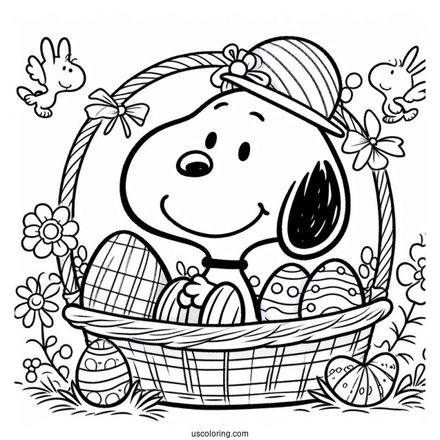 Snoopy With Easter Egg Basket To Color