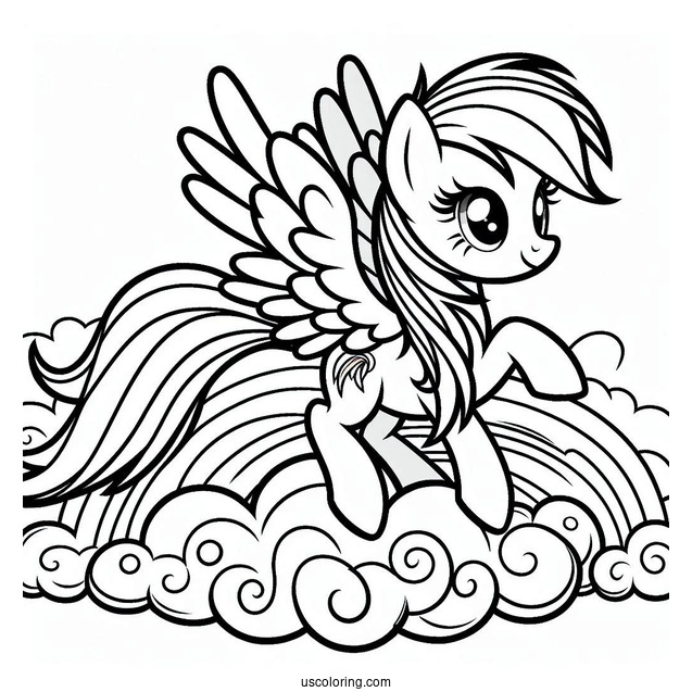 Majestic Rainbow Dash Coloring Page On A Cloud