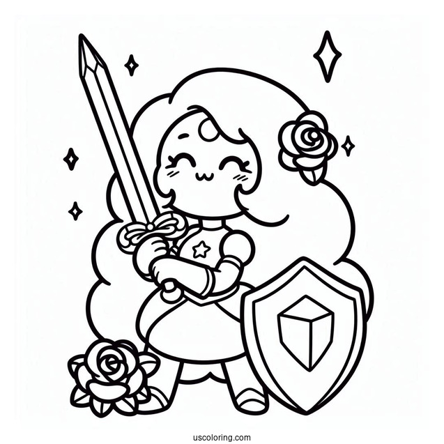 Steven Universe Coloring Page Of Cute Rose Quartz Holding Sword And Shield For Kids
